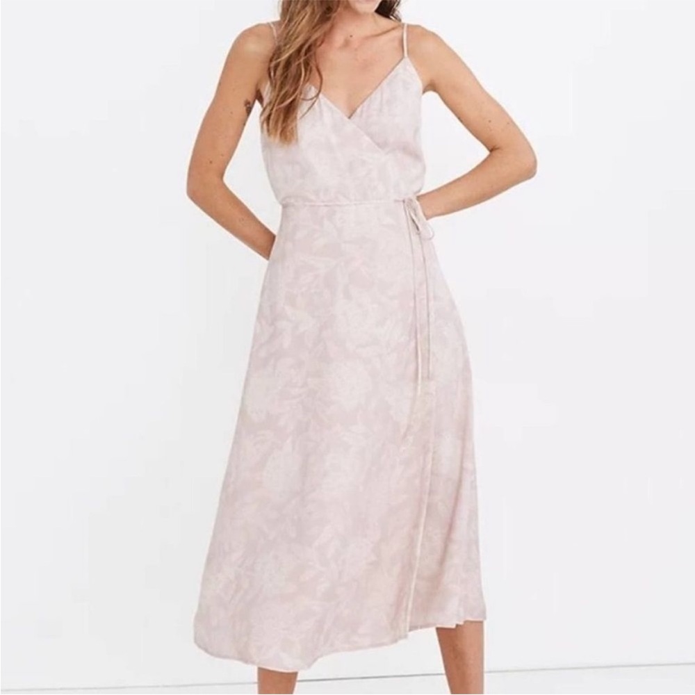 NWT🌸 Madewell (Re)sourced Crepe Cami Wrap Midi Dress in Pindot Blooms, Lined, XL